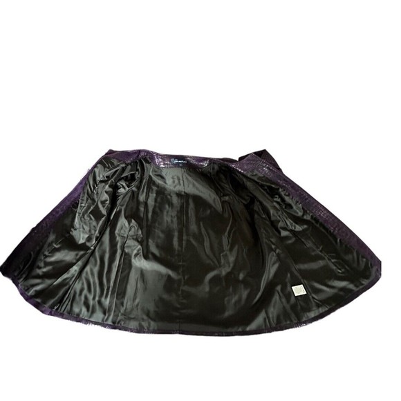 Susan Graver Purple Faux Leather Reptile Print Jacket Sz Large 3/4 Bell Sleeve - Picture 8 of 10